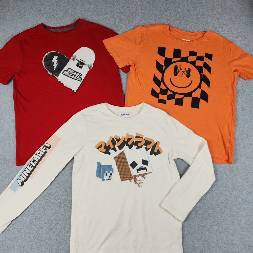 Old Navy T-Shirt Boys Large 10-12 Multicolor Graphic Minecraft Tee Lot of 3
